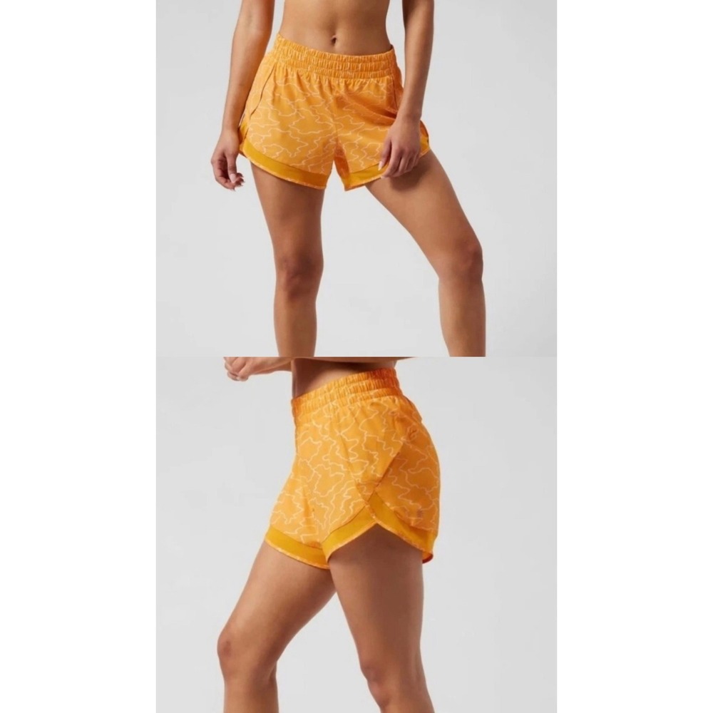 Athleta Printed Mesh Racer Run Short 4 Yellow White Abstract XL Womens Running